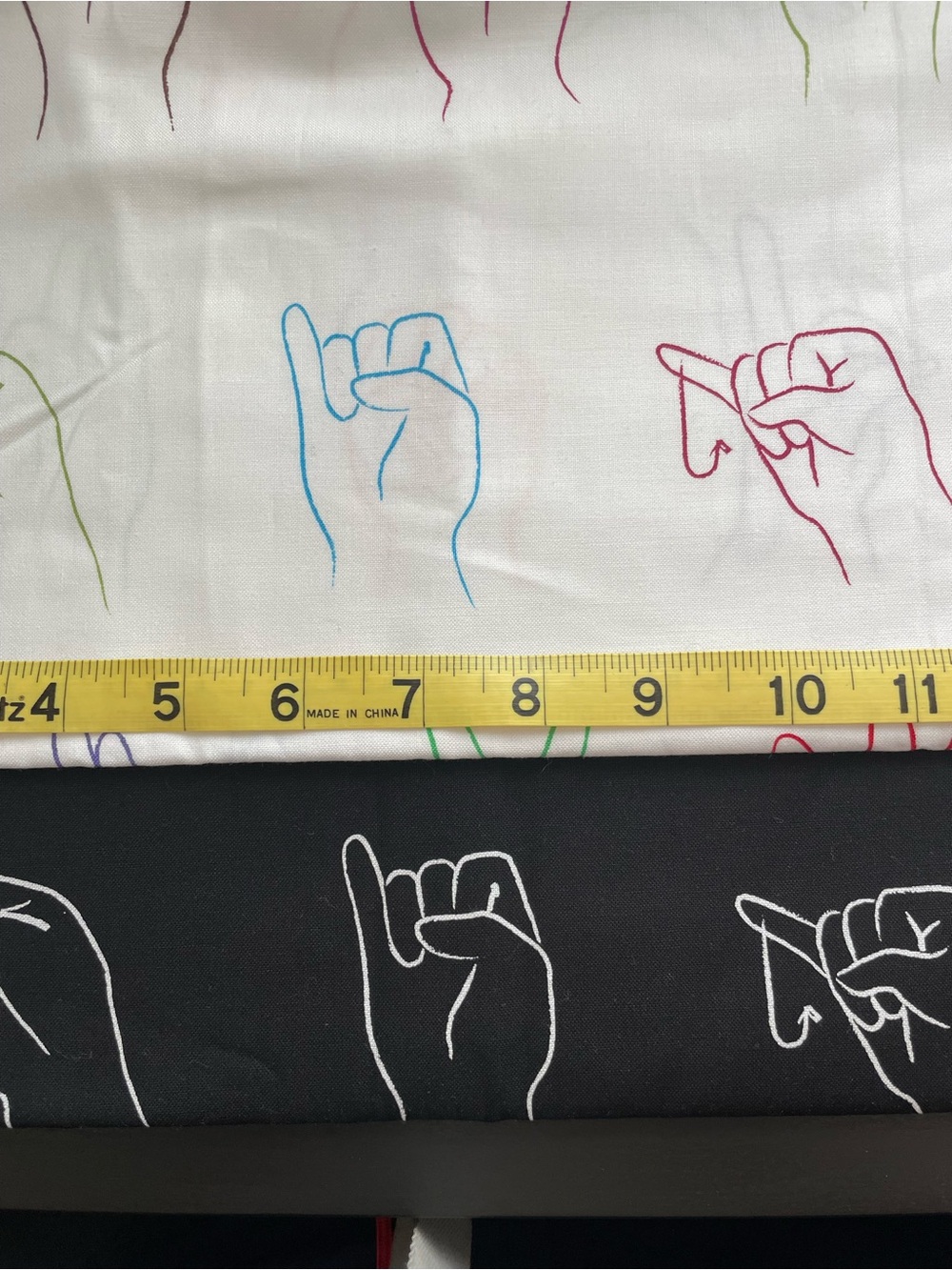 ASL hand signs cotton fabric sign language